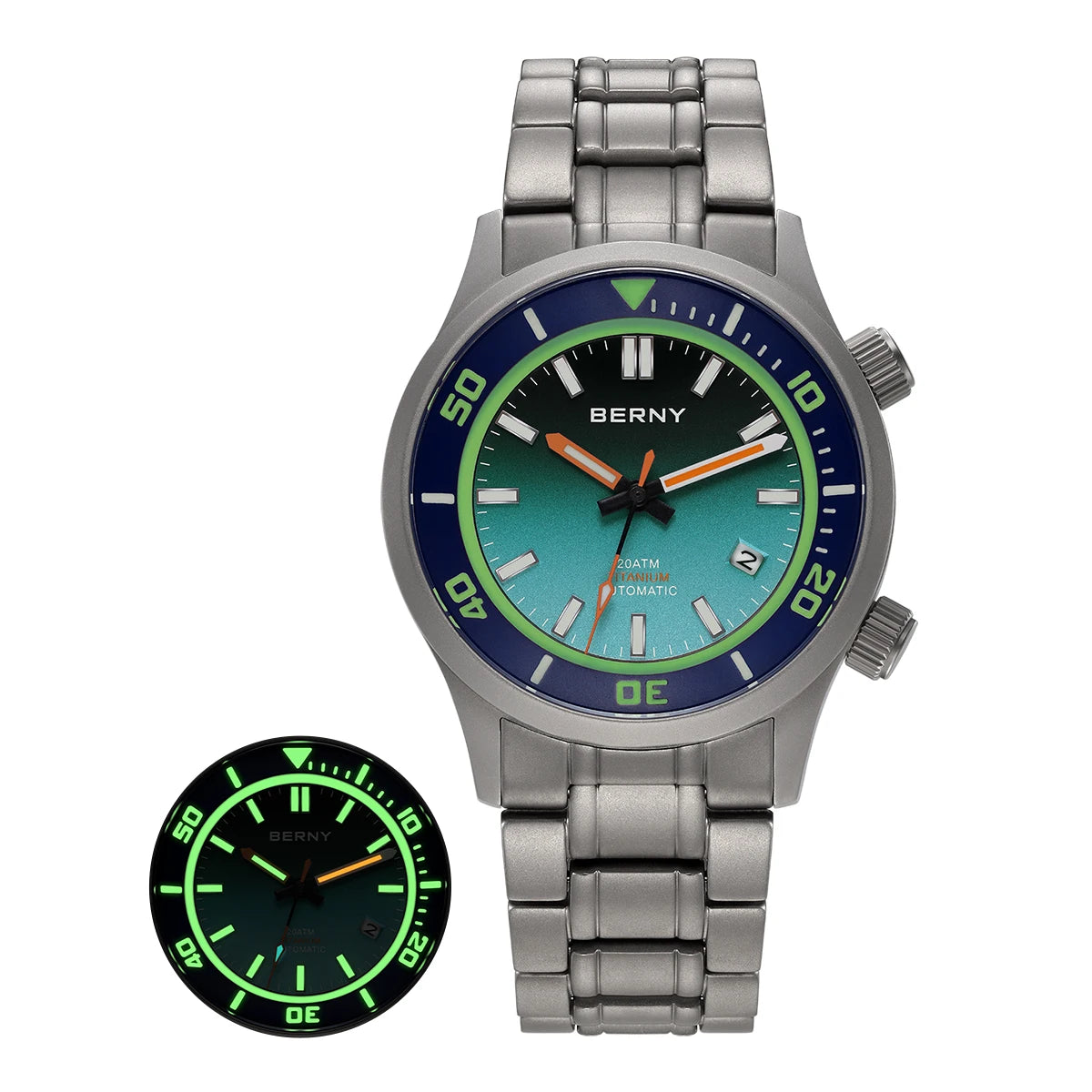 BERNY Men's Full Titanium Diver Watch with Luminous Sapphire and Miyota Movement
