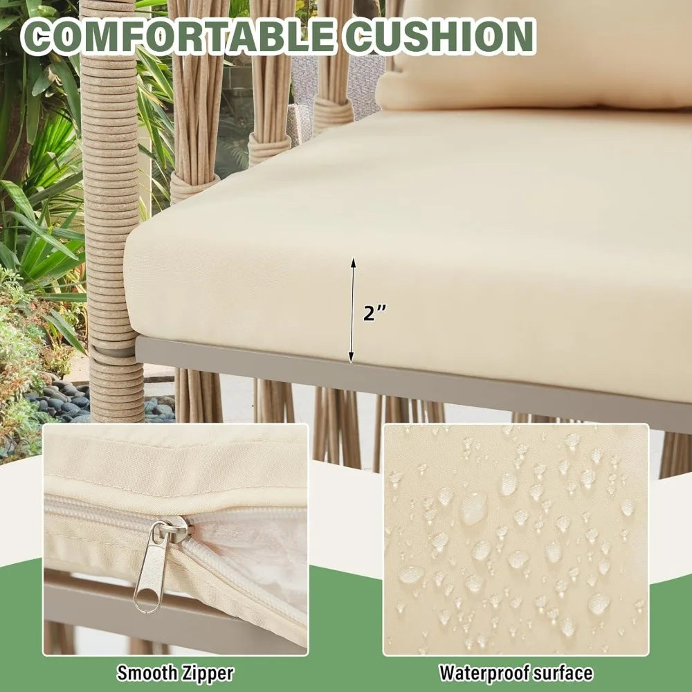 3 Piece Patio Rattan Bistro Set, Outdoor All Weather Wicker Furniture Chairs with Table and Soft Cushions, Modern Conve