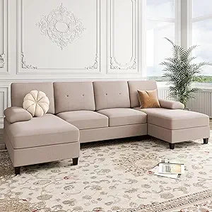 Sectional Sofas for The Living Room, U-Shaped Couch with Dual Chaise Lounge, 4-Seat Furniture Set Featuring Soft Cushions and L