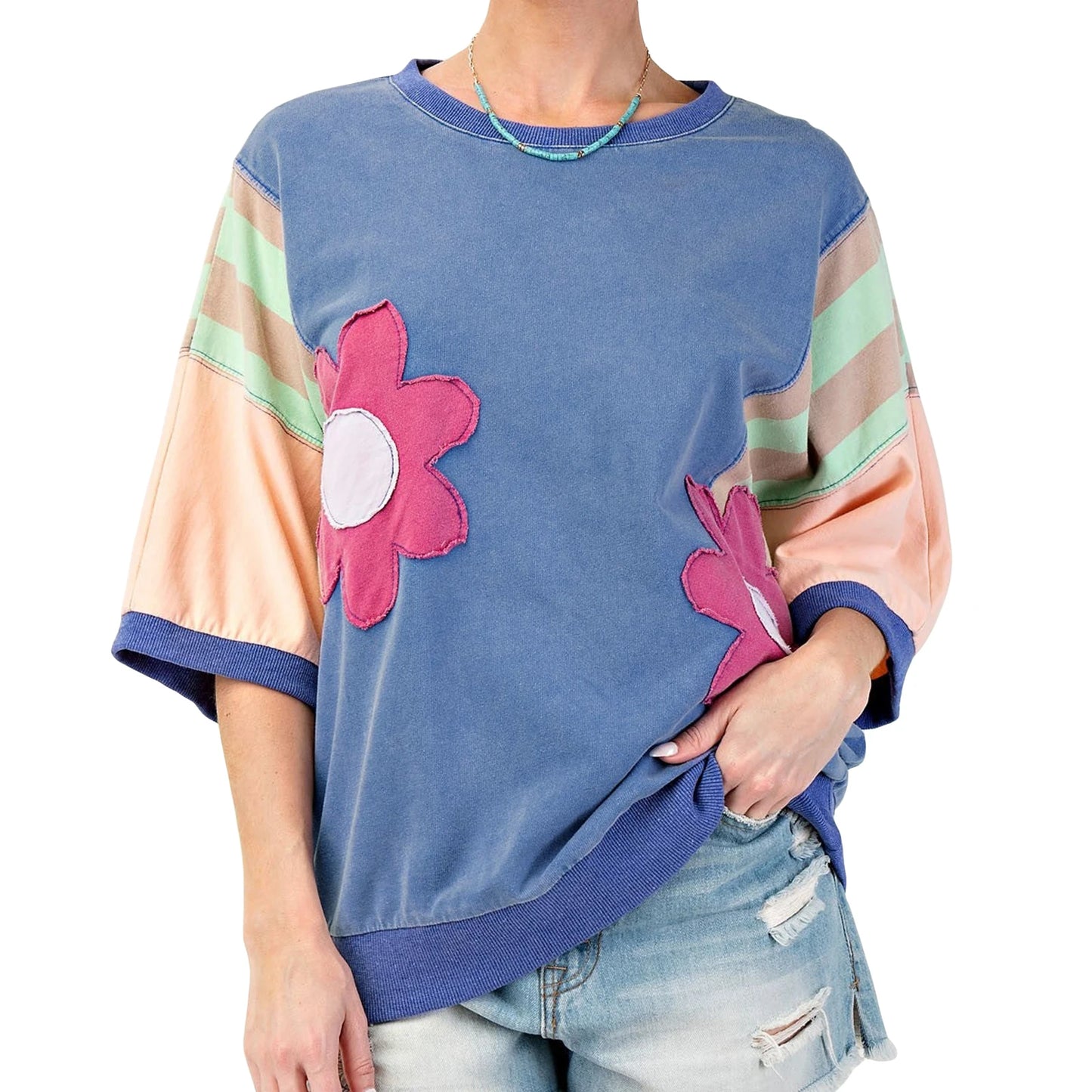 Women s V-Neck Short Sleeve Striped Print Casual T-shirt with Pocket for Summer Beach Vacation or Daily Wear