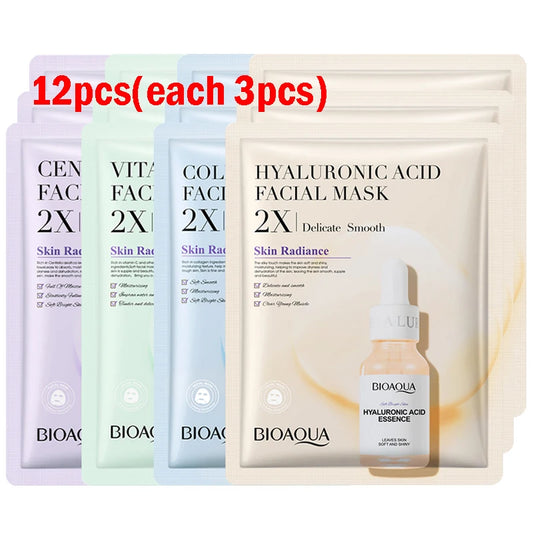 4/8/12pcs BIOAQUA Centella Collagen Face Mask Moisturizing Refreshing Sheet Masks Hyaluronic Acid Facial Mask Skin Care Products