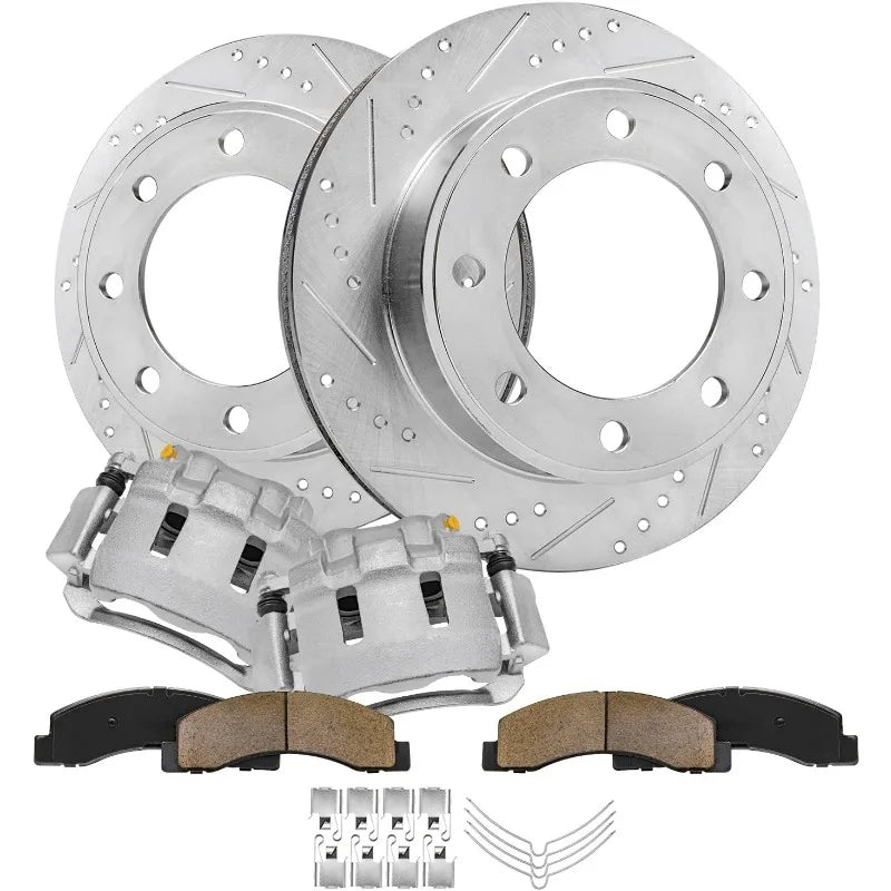 Detroit Axle - 4WD Front Brake  Slotted Disc Brake Rotors Brake Calipers Replacement Ceramic Brakes Pads