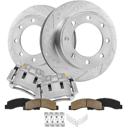 Detroit Axle - 4WD Front Brake  Slotted Disc Brake Rotors Brake Calipers Replacement Ceramic Brakes Pads