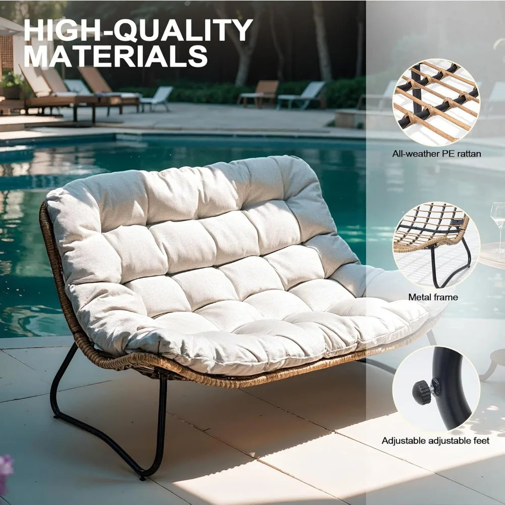 Outdoor Loveseat, 2 Seater Outdoor Couch with Soft Cushion, All-Weather Boho Rattan Patio Furniture for Balcony, Poolside, Back