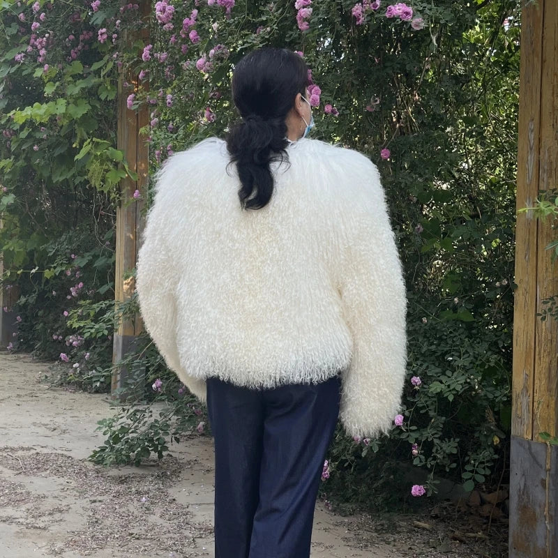 BEIZIRU Women's Real Fur Jacket Winter Autumn Fashion Mongolia Sheep Coat Warm Stylish Outerwear for Ladies