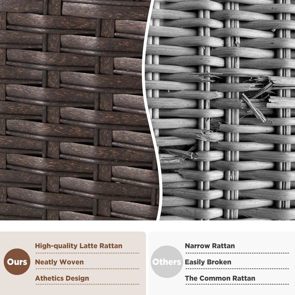 3 Piece Outdoor Swivel Chair Set, Wicker Patio Bistro Set with Thickened 25D Cushions and Glass Coffee Table, Patio Furniture C