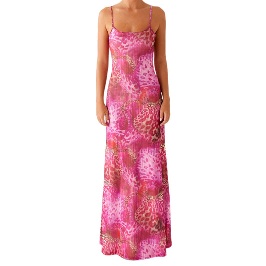 Women s Elegant Floral Print Sleeveless Maxi Dress with  Fit Spaghetti Straps for Summer Beach Party Wear