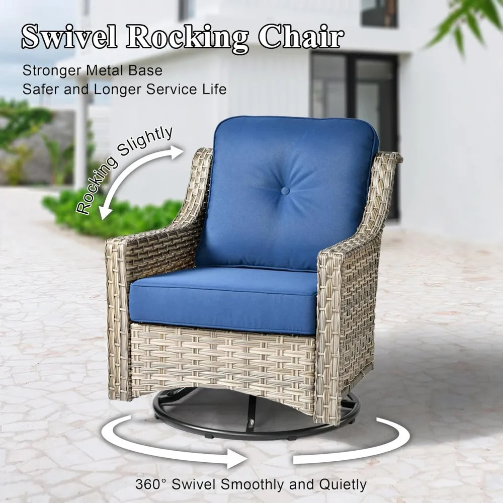 Patio Conversation Set,5 Pieces Wicker Patio Furnitures with Swivel Chair and Coffee Table,All Weather Patio Furniture Set