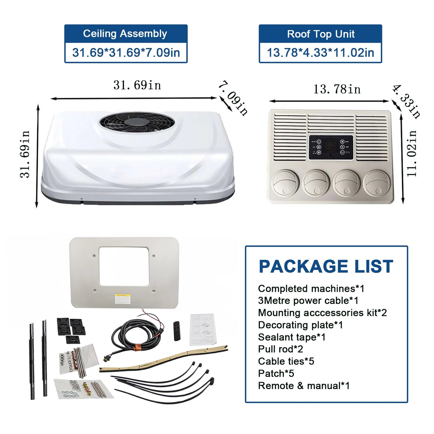 Treeligo 2025 12V RV Rooftop Air Conditioner for Truck Camper Van Motorhome