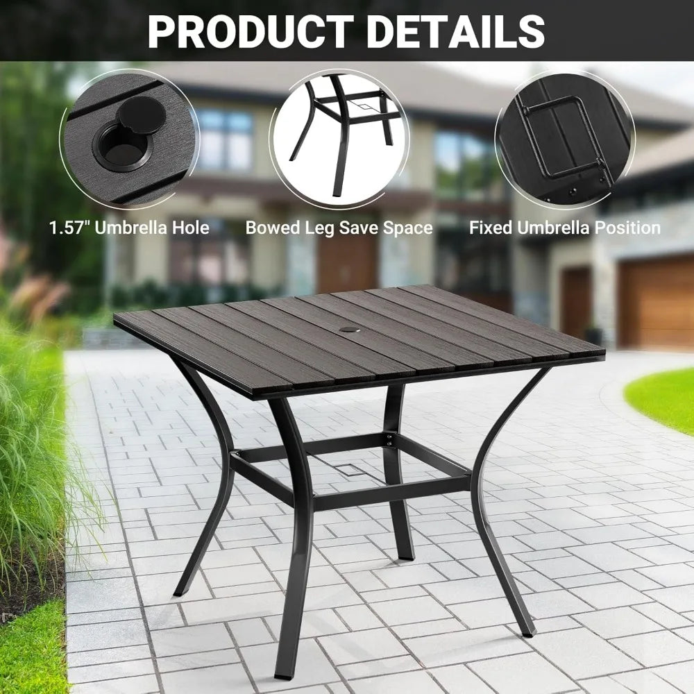 5 Piece Outdoor Patio Dining Set with 4 Swivel Dining Chairs & 1 Large Square Dining Table,Bistro Furniture Set for Lawn, Garde