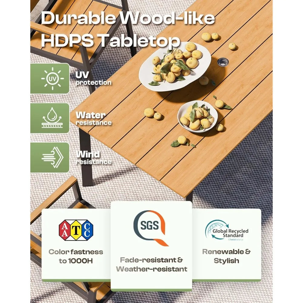 Outdoor Dining Set for 6, Patio Table and Chairs Set with Umbrella Hole, 7 Pieces HDPS Outdoor Furniture Sets for Patio, Garden,