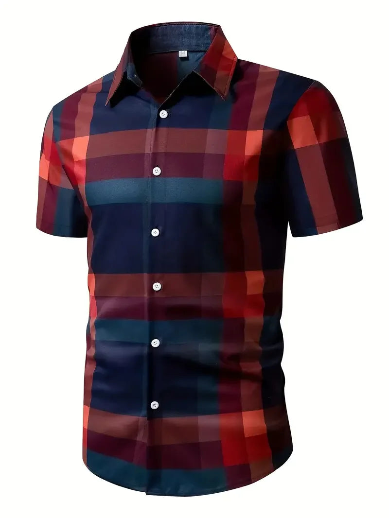Men's Shirt Plaid Lapel Short Sleeve Shirt Multicolour Outdoor Street Short Sleeve Printed Clothing Fashion Designer Leisurewear