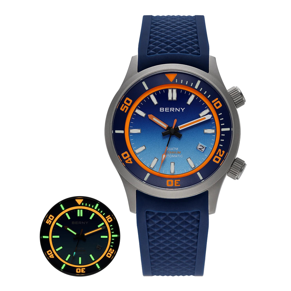 BERNY Men's Full Titanium Diver Watch with Luminous Sapphire and Miyota Movement