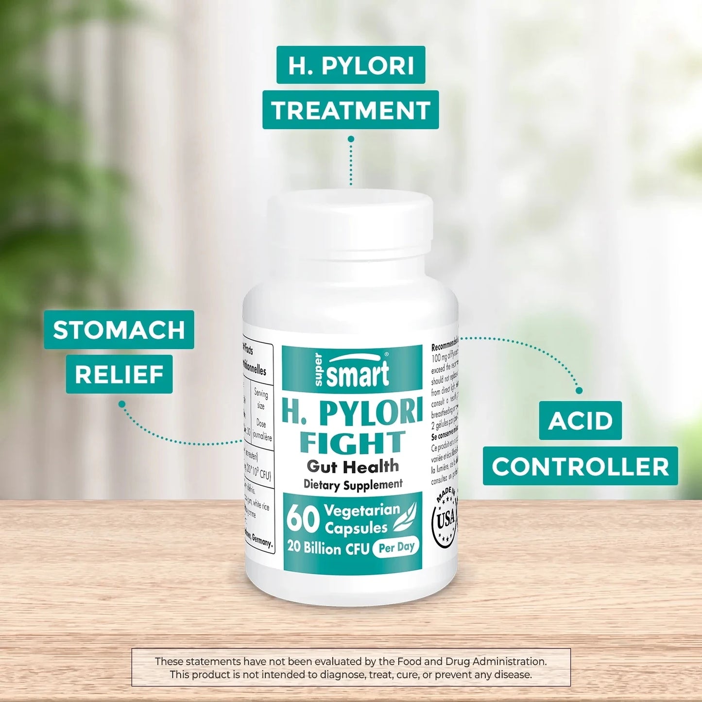 H. Pylori Fight Probiotic Supplement, 20 Billion CFU/Daily - Lactobacillus Reuteri - Acid Reflux Relief | Non-GMO & Gluten Free