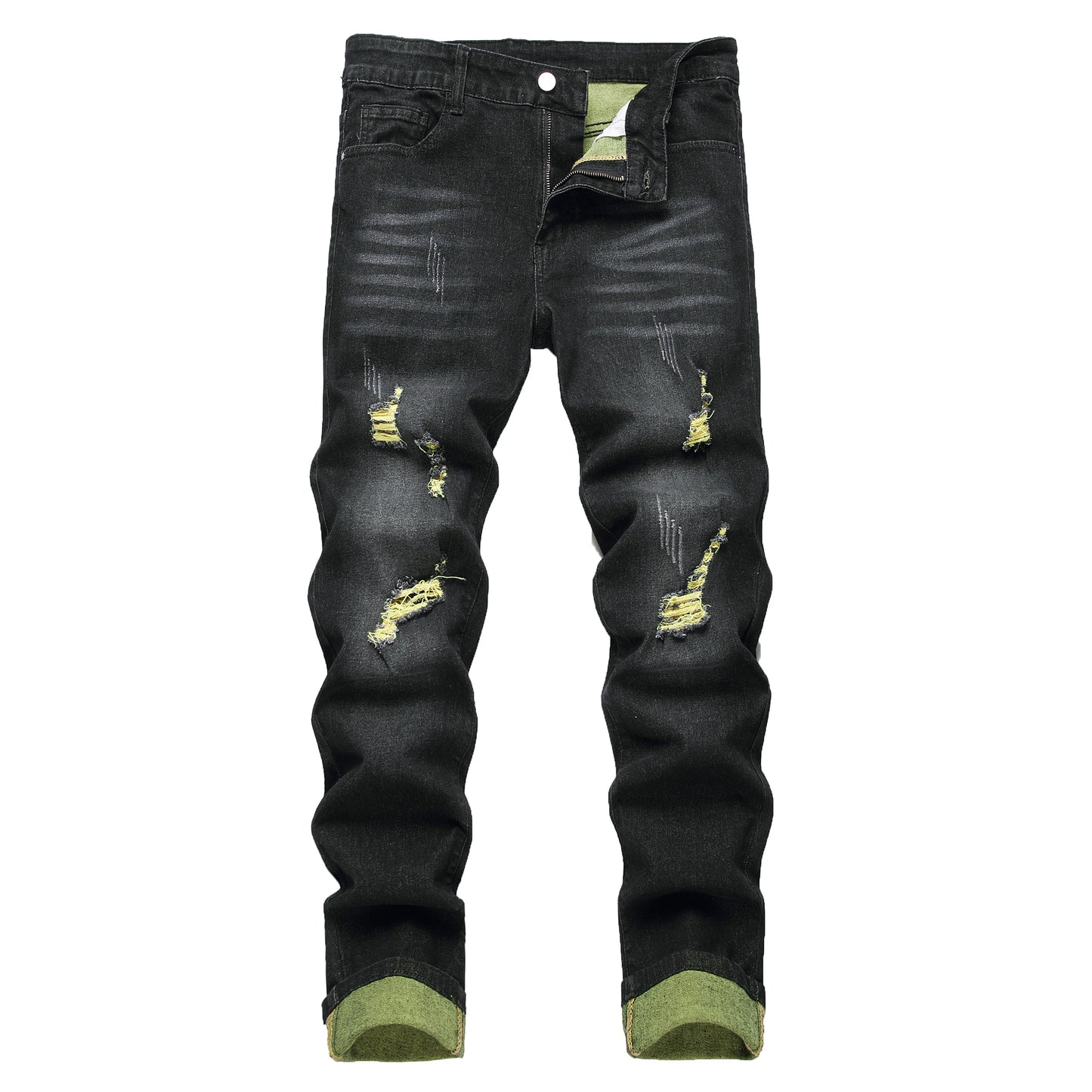 Men's Black Jeans Elastic Black Cattle Destroyed Jeans Long Pants For Casual Outings, Parties, And Dates 515-1