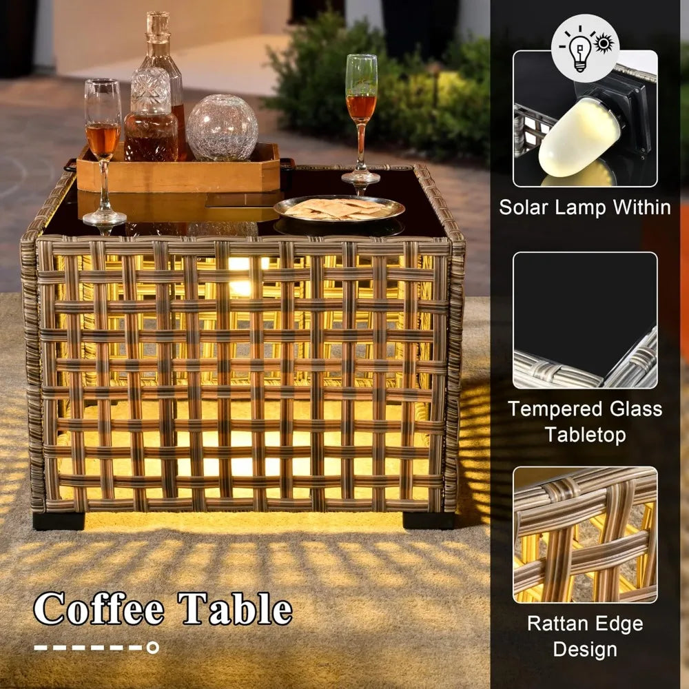 Patio Conversation Set,5 Pieces Wicker Patio Furnitures with Swivel Chair and Coffee Table,All Weather Patio Furniture Set