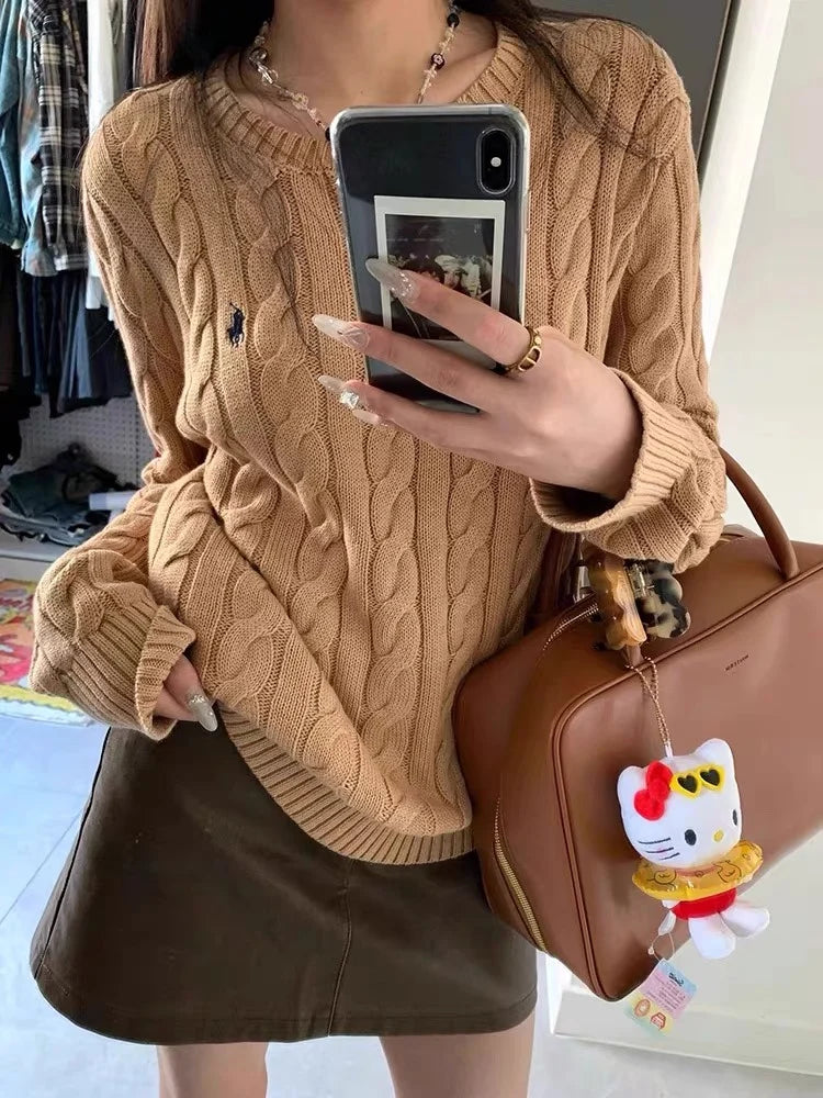 Couple's boutique high-end embroidered knitted women's cashmere sweater round neck men's pullover long sleeved new cashmere swea