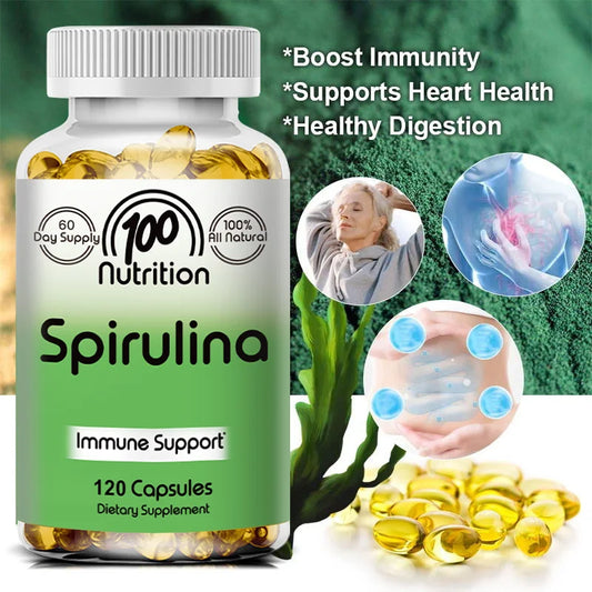 Natural Spirulina Capsules - Supports antioxidants, endurance, supports healthy immunity, cardiovascular system