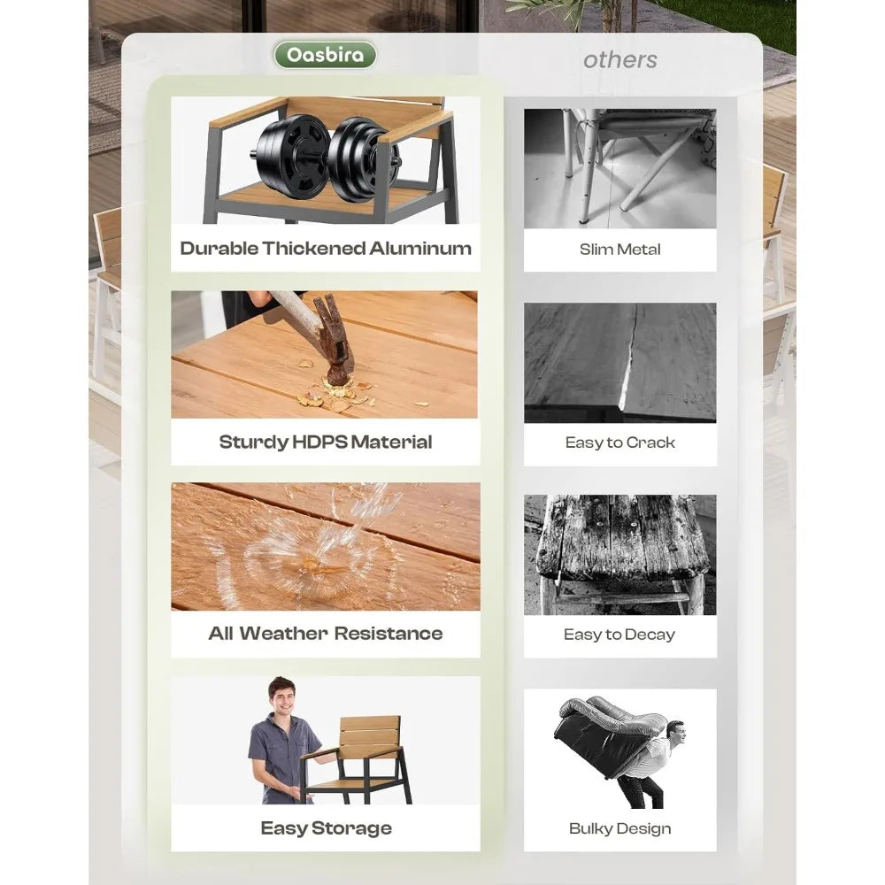 Outdoor Dining Set for 6, Patio Table and Chairs Set with Umbrella Hole, 7 Pieces HDPS Outdoor Furniture Sets for Patio, Garden,