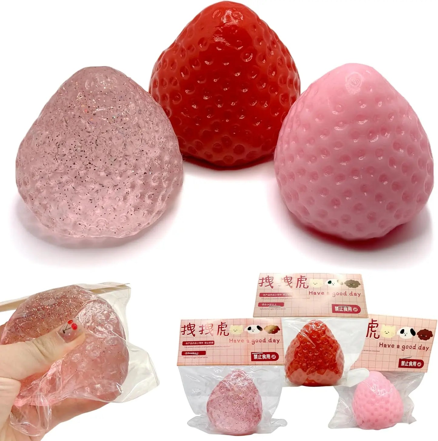 Handmade Strawberry Taba Squishy Toys, Cute Strawberry Squeeze Toys, Kawaii Strawberry Squishies Fidget Toys