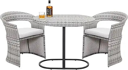3 Piece Outdoor Patio Bistro Set, Patio Furniture Set for 1 Iron Table and 2 Dining Chairs, Balcony Furniture Patio Table