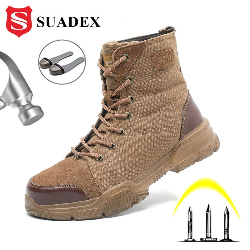 SUADEX Steel Toe Work Boots for Men Indestructible Safety Desert Shoes