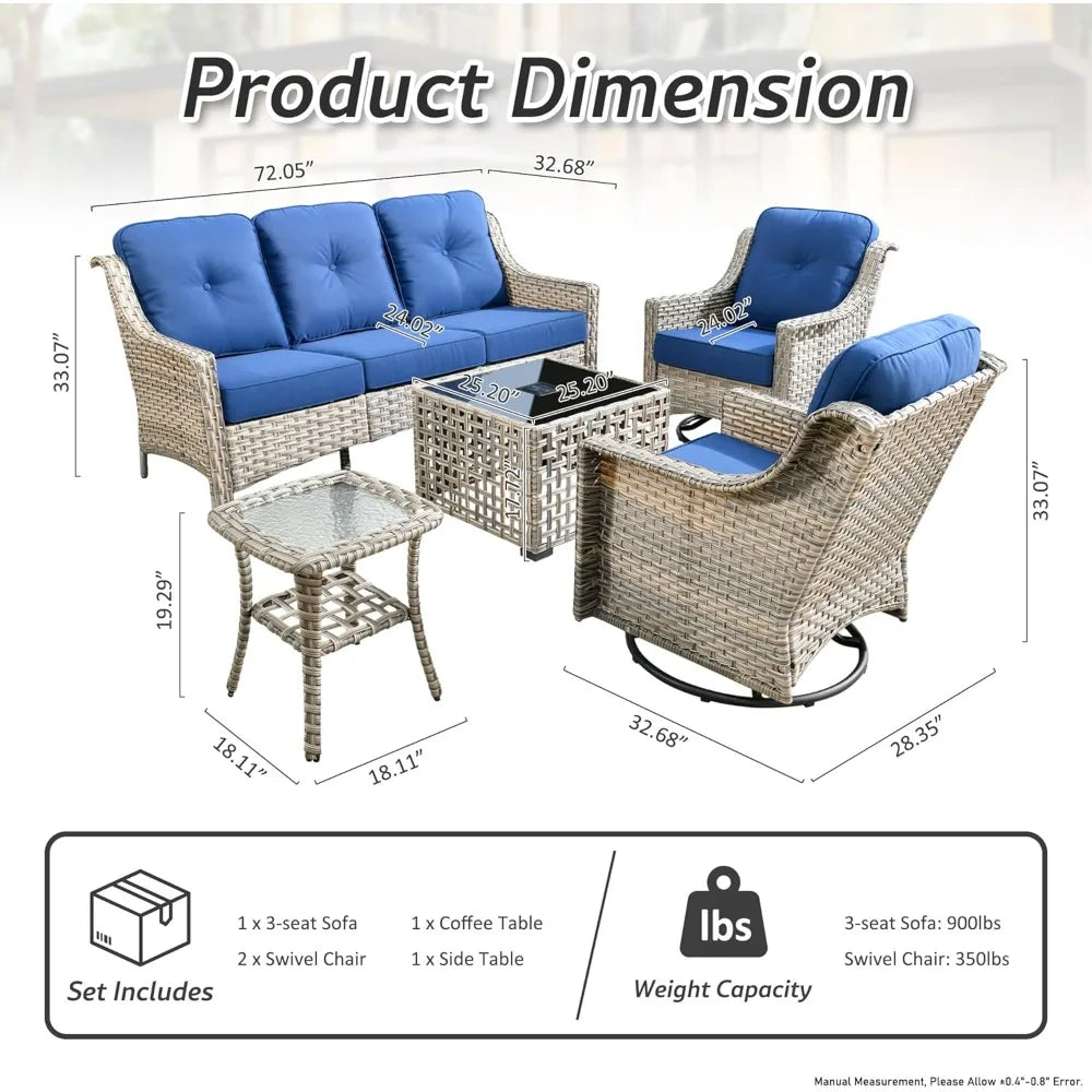 Patio Conversation Set,5 Pieces Wicker Patio Furnitures with Swivel Chair and Coffee Table,All Weather Patio Furniture Set