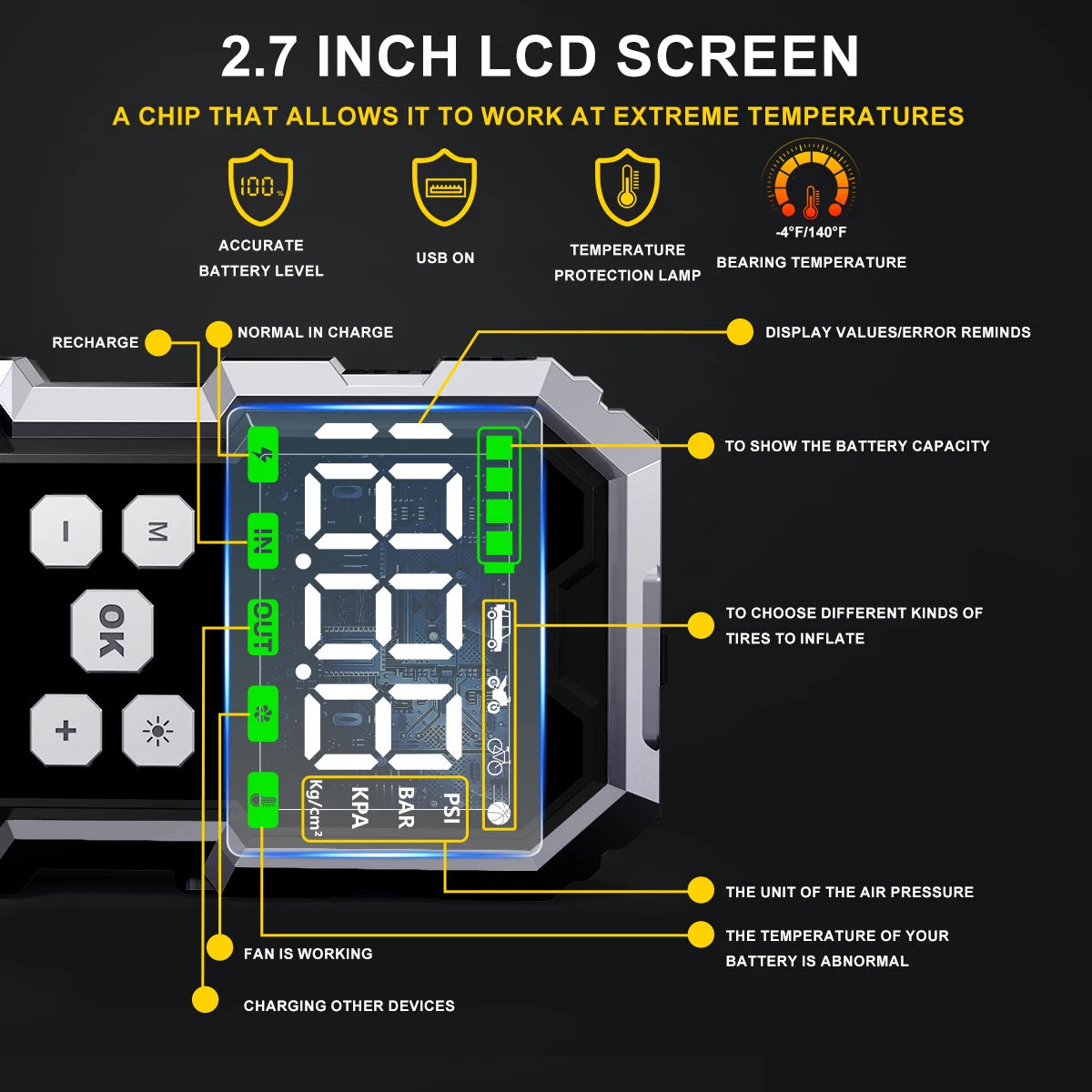 7000A Car Jump Starter and Air Compressor Power Bank with LED Flashlight