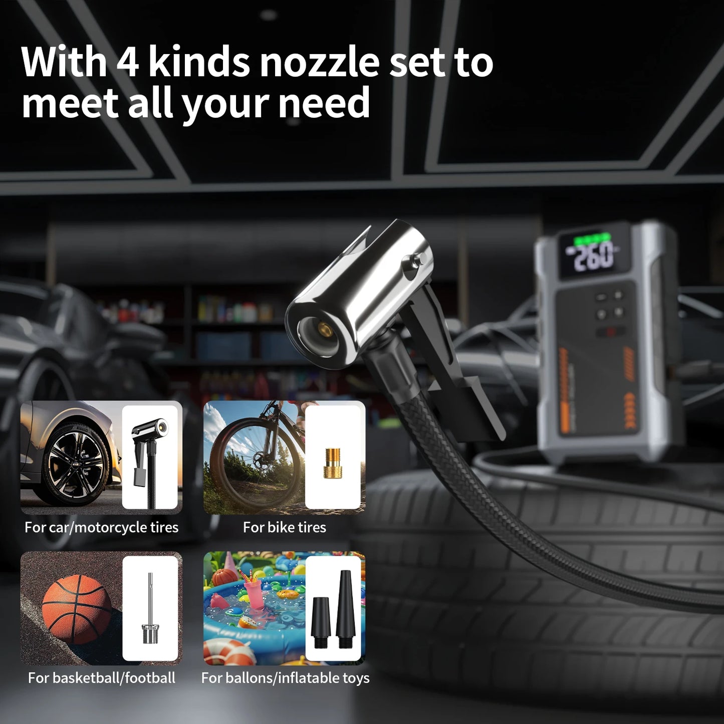 Portable Car Jump Starter With Air Compressor 3000A Peak Power