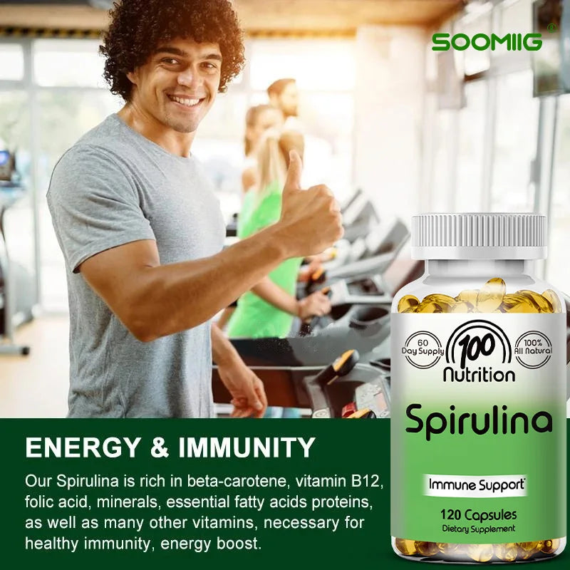 Natural Spirulina Capsules - Supports antioxidants, endurance, supports healthy immunity, cardiovascular system