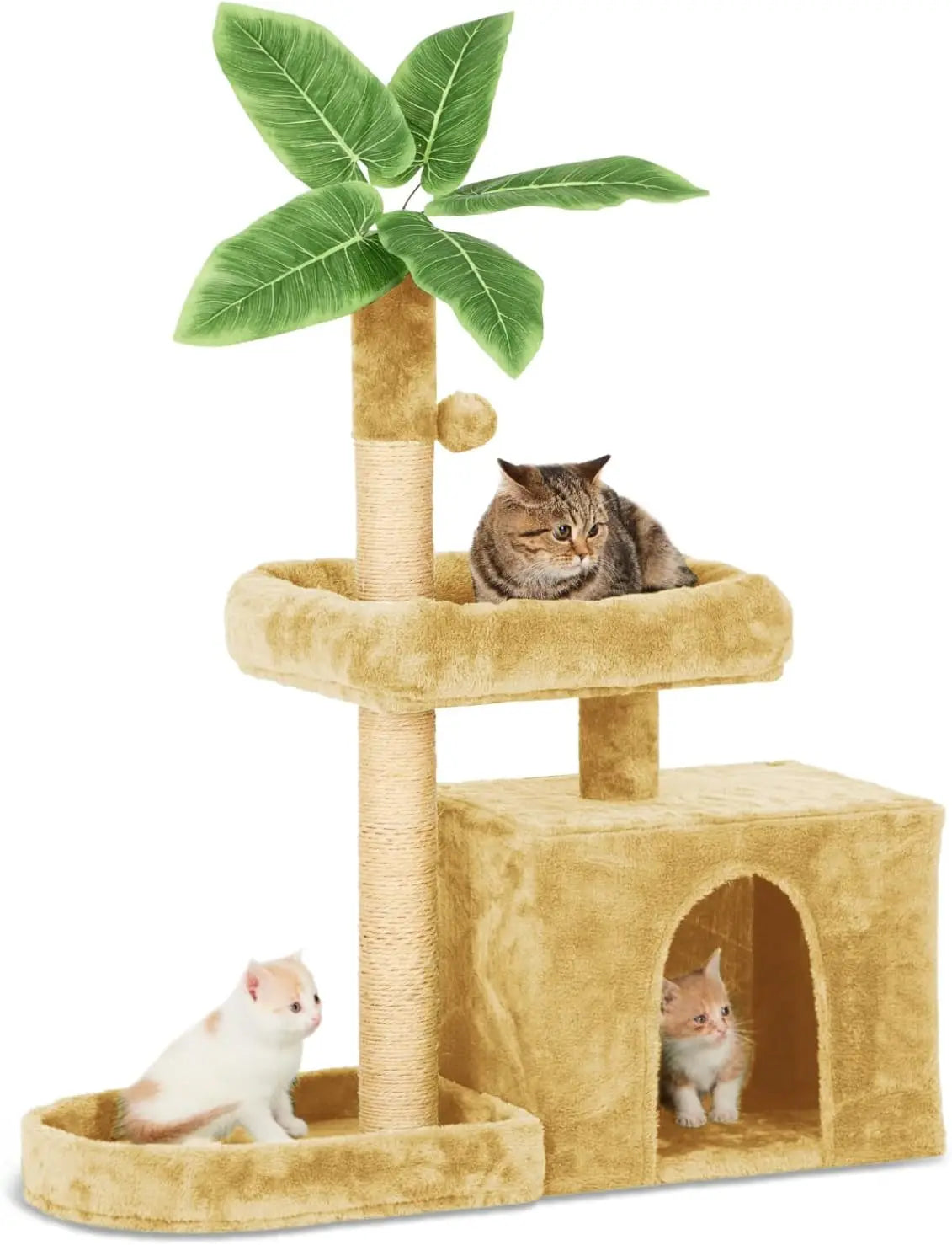 31.5 Inch Cat Tower with Leaf Design Cozy Plush Cat Condo for Indoor Cats