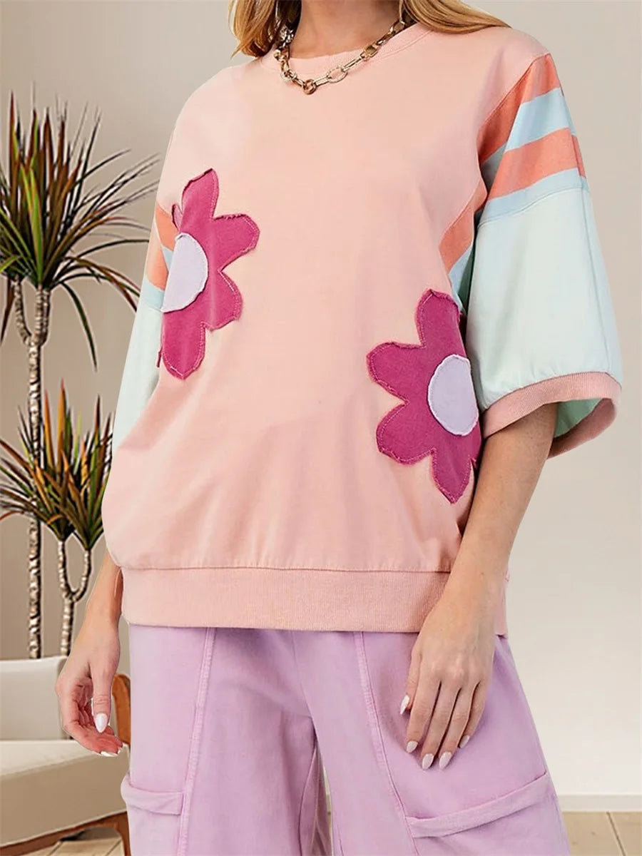 Women s V-Neck Short Sleeve Striped Print Casual T-shirt with Pocket for Summer Beach Vacation or Daily Wear