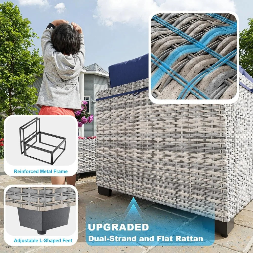 7-Piece Patio Furniture Set, Outdoor Patio Furniture with Thick Cushions, Modular Patio Sofa, Dual-Strand Wicker Rattan