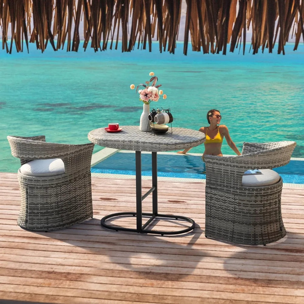 3 Piece Outdoor Patio Bistro Set, Patio Furniture Set for 1 Iron Table and 2 Dining Chairs, Balcony Furniture Patio Table