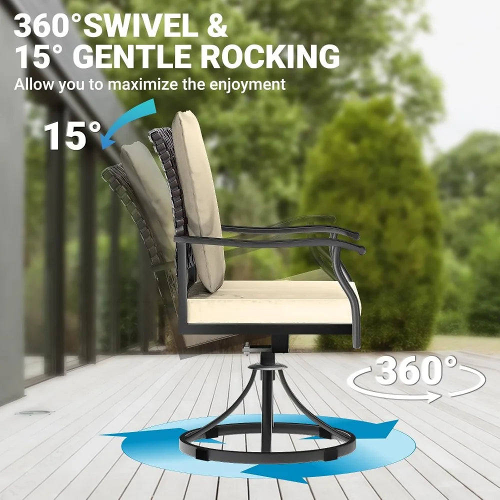 5 Piece Outdoor Patio Dining Set with 4 Swivel Dining Chairs & 1 Large Square Dining Table,Bistro Furniture Set for Lawn, Garde