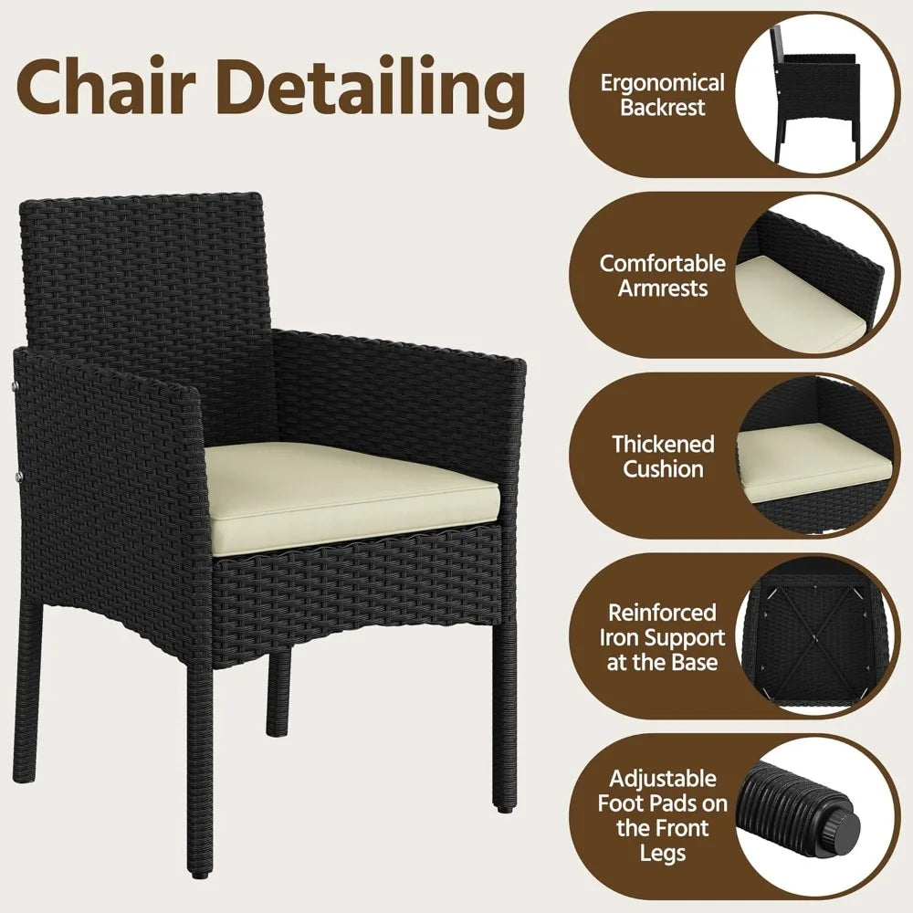 Patio Furniture Set 4 Pieces Conversation Sets, Rattan Chair Wicker Set Loveseat with Soft Cushion and Glass Table