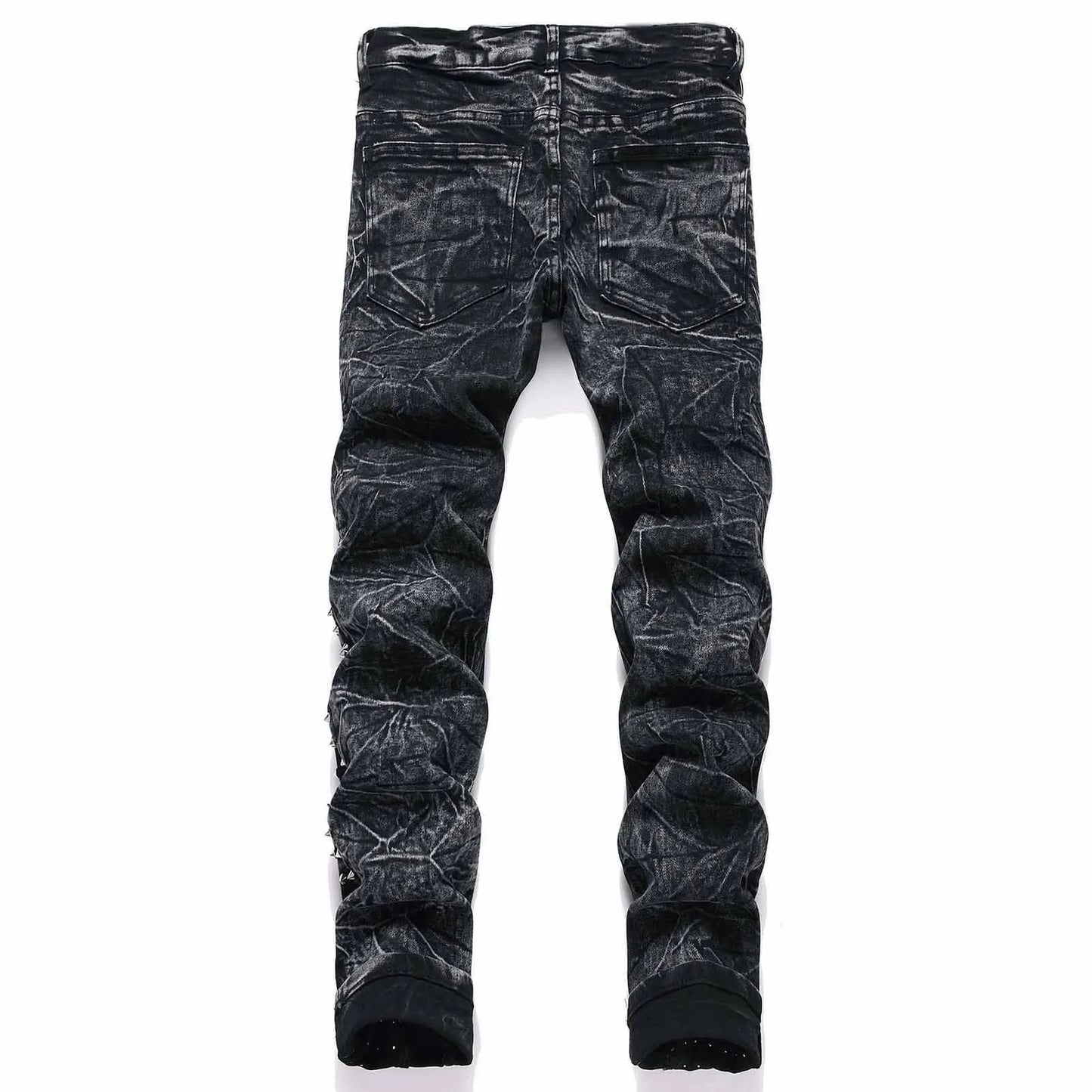 Men`s Steampunk Motorcycle Retro Studded Rock Night Club Jeans Pants with Rivet Hip Hop