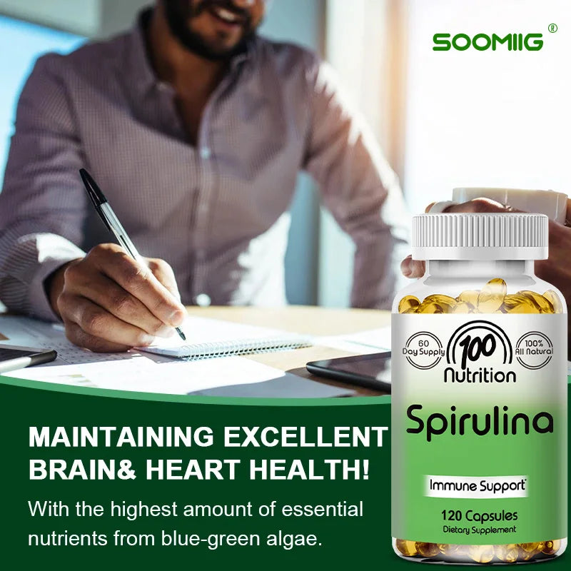 Natural Spirulina Capsules - Supports antioxidants, endurance, supports healthy immunity, cardiovascular system