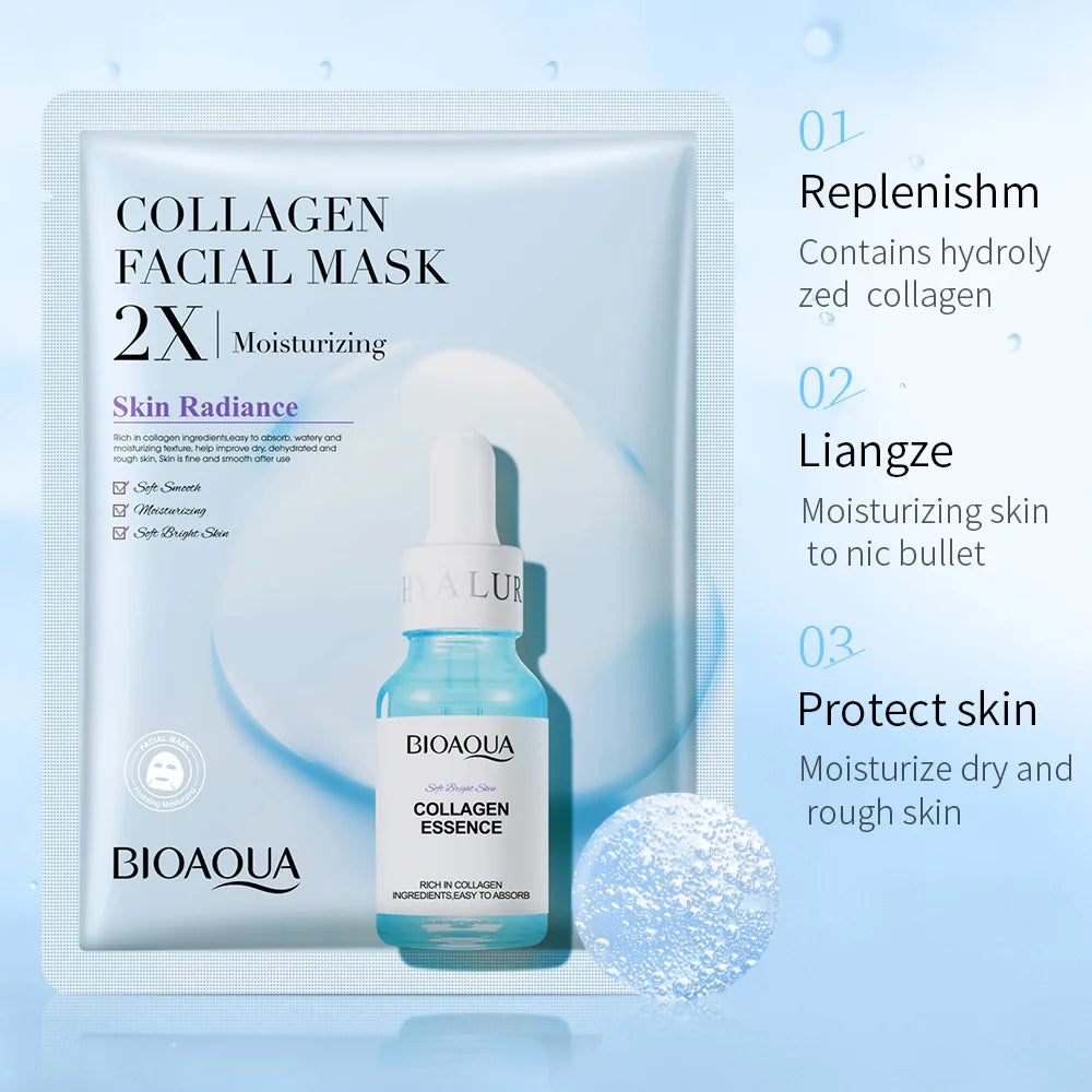 4/8/12pcs BIOAQUA Centella Collagen Face Mask Moisturizing Refreshing Sheet Masks Hyaluronic Acid Facial Mask Skin Care Products