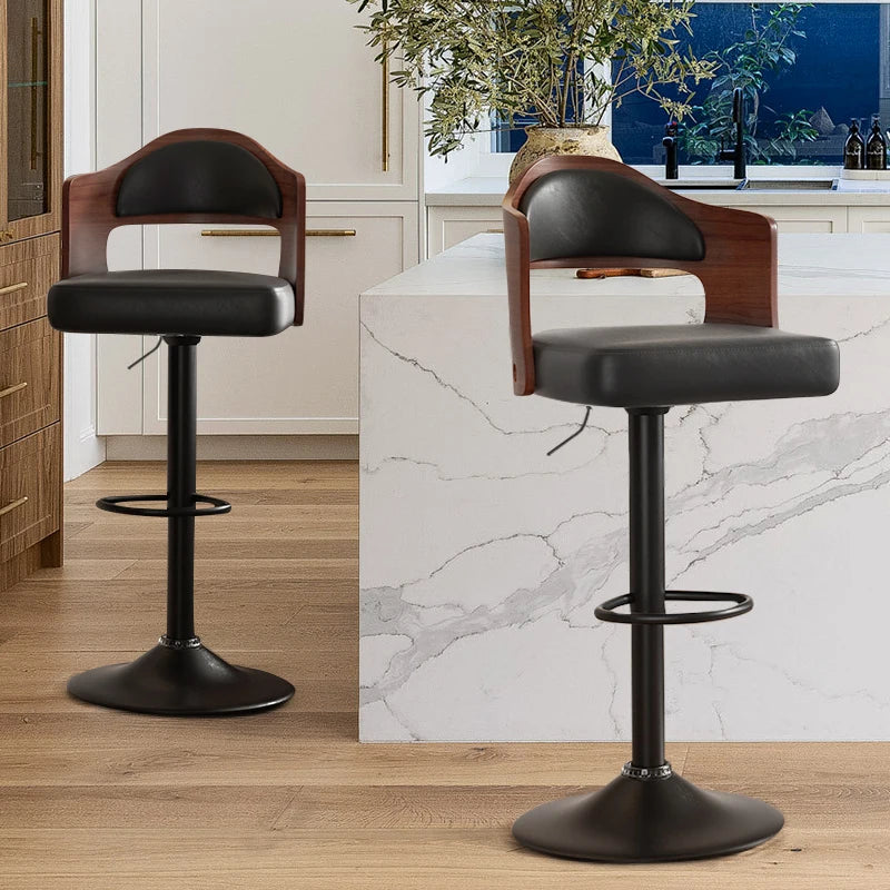 2 Pcs High Dining Chairs Rotatable Adjust Bar Chair Kitchen Living Room Soft Pack Backrest Waterproof Counter Chairs Furniture
