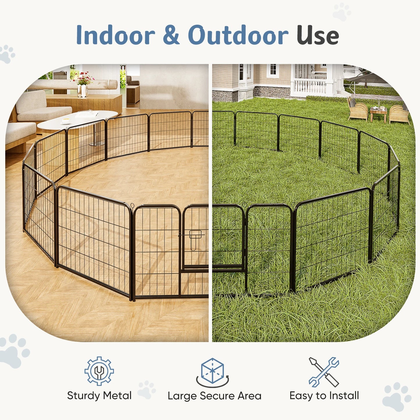 JHK 16 Panel Heavy Duty Dog Playpen Indoor Outdoor Pet Fence with Doors