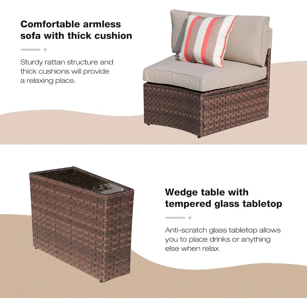 Outdoor Patio Furniture Set,13-Piece Round Sectional Sofa,with 4 Side Table and Pillows, Curved Wicker Sofa