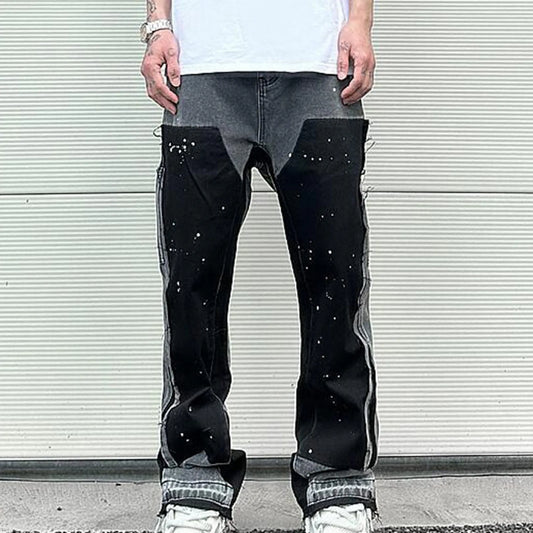 Korean Popular Clothes Y2k Old Wash Baggy Jeans Man‘S 2000s Casual Gothic Wide Pants Splicing Ink Street Micro Flare Denim Jeans