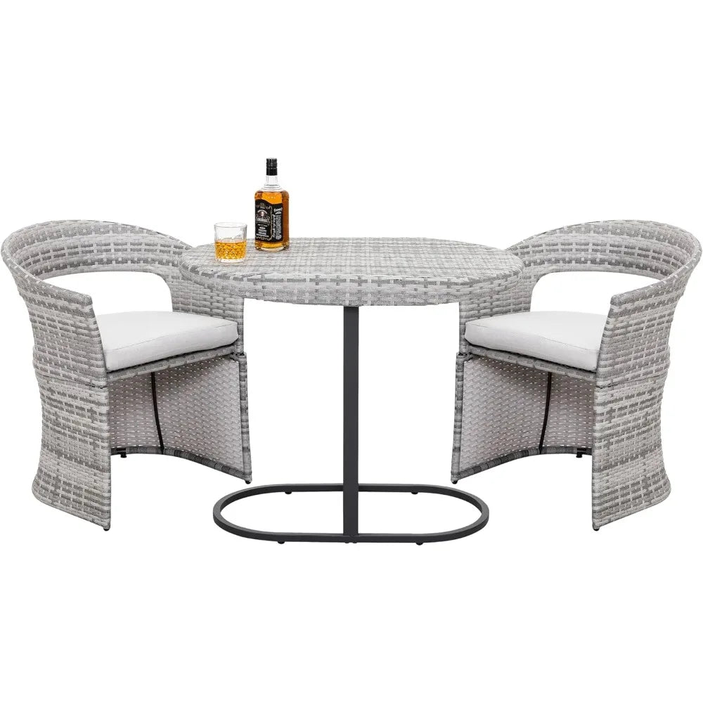 3 Piece Outdoor Patio Bistro Set, Patio Furniture Set for 1 Iron Table and 2 Dining Chairs, Balcony Furniture Patio Table