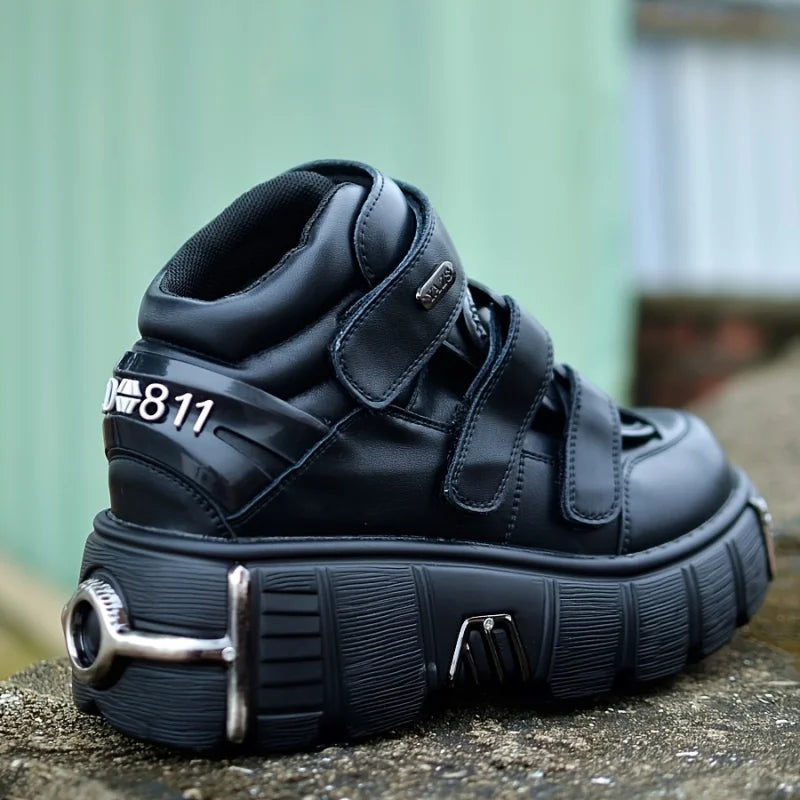 Chunky Heel Platform Metal Decoration Sneakers Large Size Hook Loop Flat Heel Gothic Sport Shoes Female Casual Trainers Designer