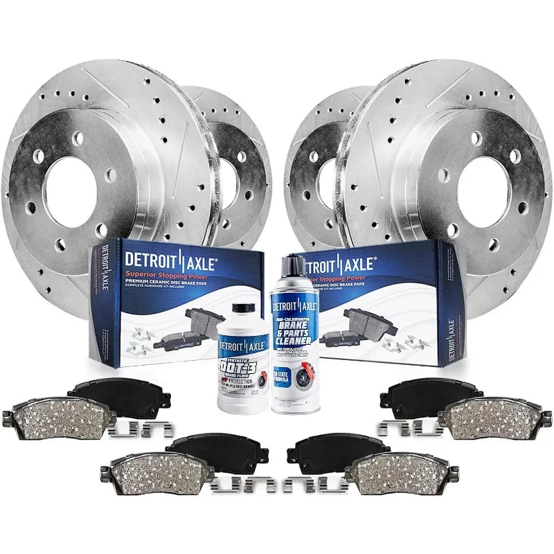 Detroit Axle Rear Drilled Slotted Brake Rotors and Ceramic Pads Replacement 2005-2019