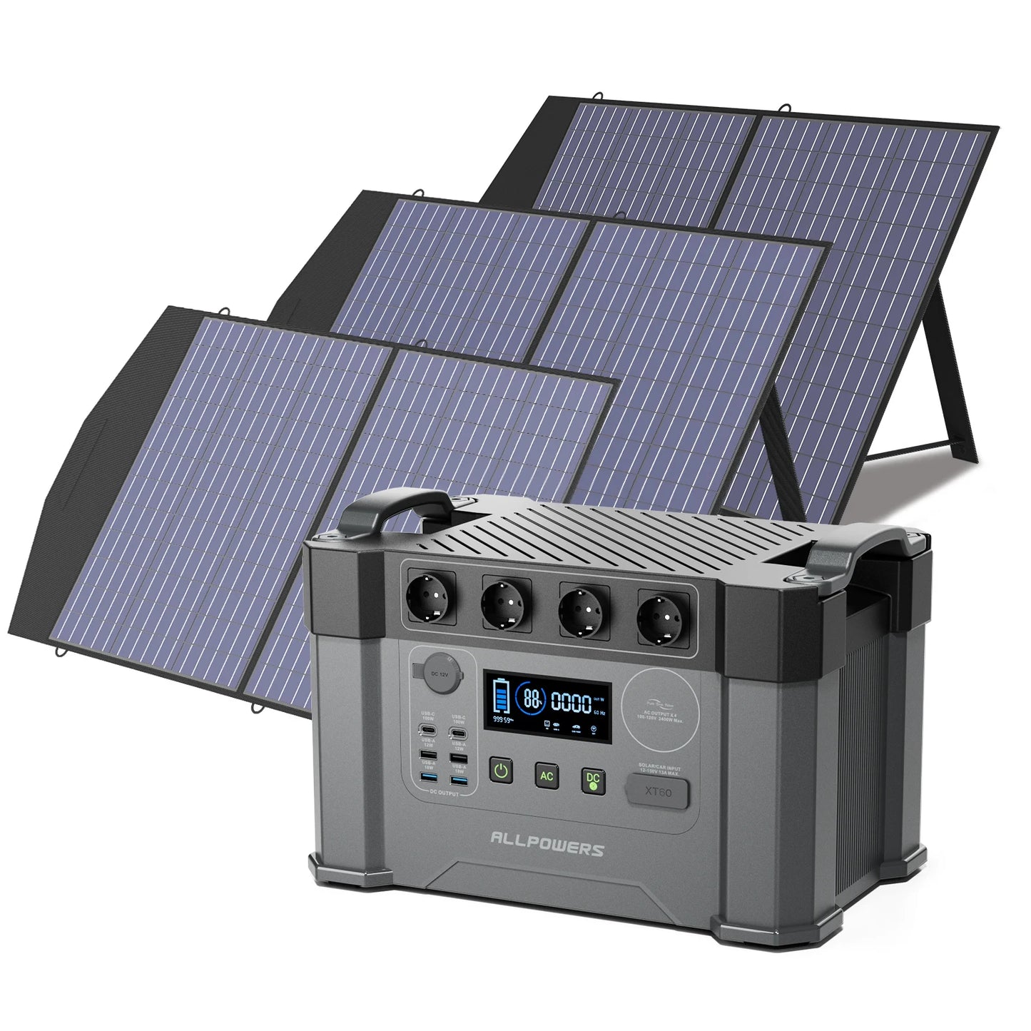 ALLPOWERS S2000 Pro Outdoor Generator 2400W MPPT Portable Power Station with 4X100W  Folable Solar Panels for RV Camping, Home