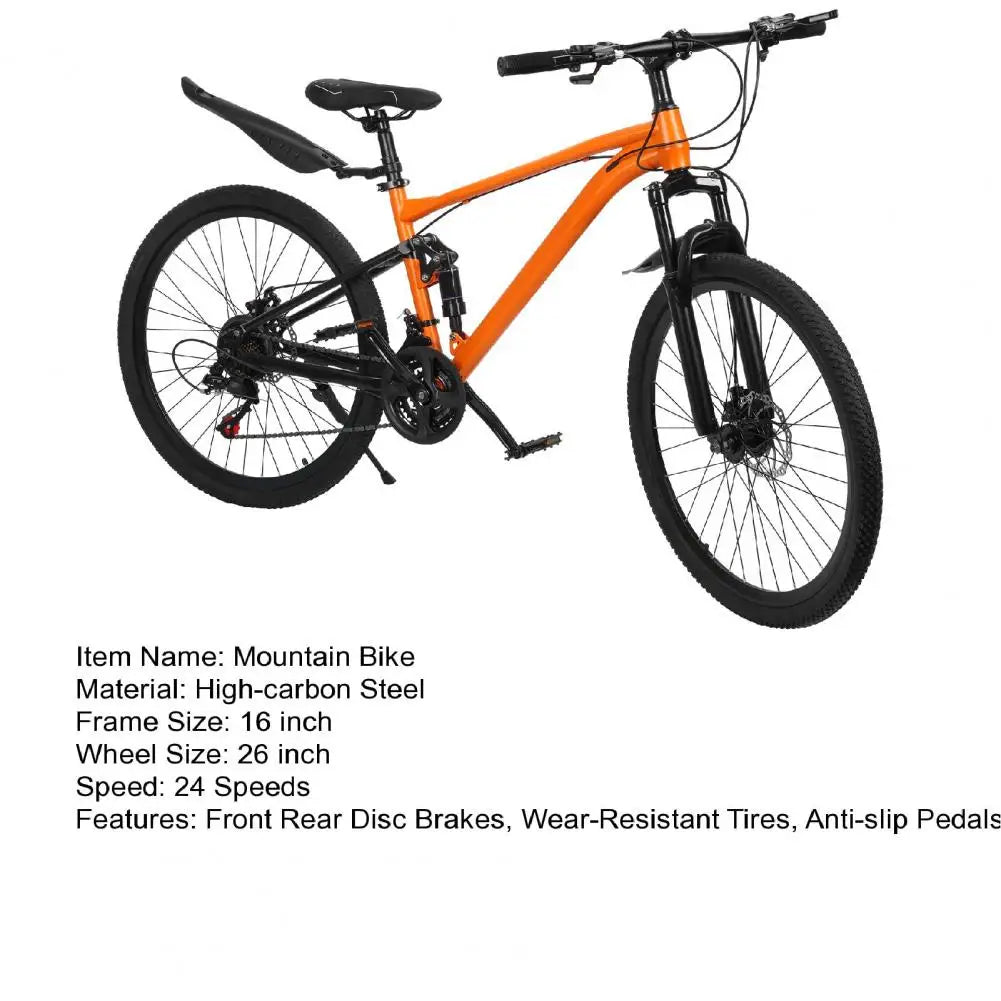 26 Inch Youth Adult Mountain Bike, Men Women MTB With 24 Speed Trigger Shifters, Aluminum Frame, Dual Suspension