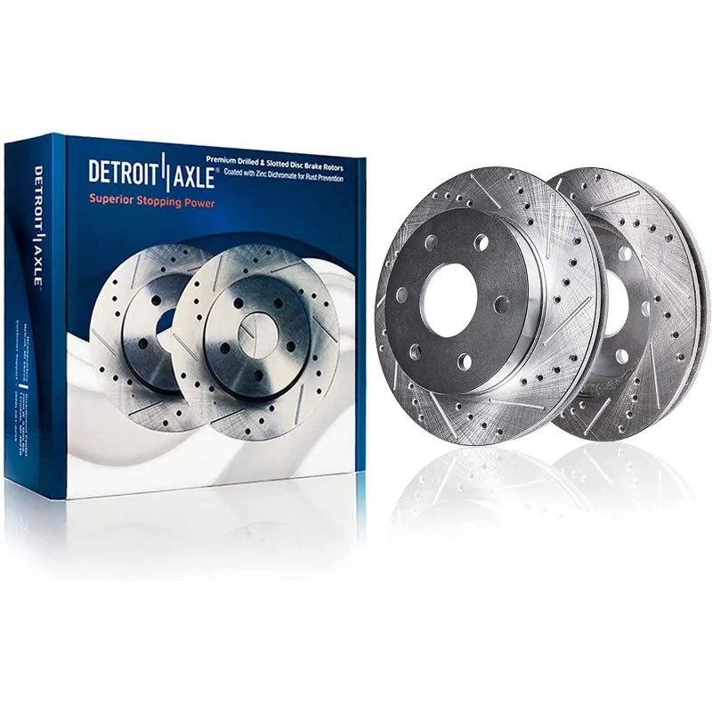 Detroit Axle Front Brake Kit with Drilled Slotted Rotors and Ceramic Pads