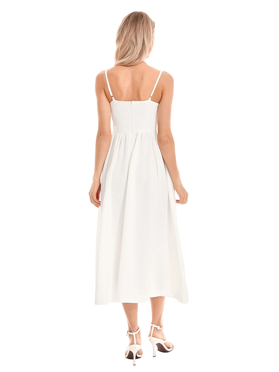 Women s Summer Midi Dress Solid Color Sleeveless Backless Party Dress Spaghetti Strap Beach Dress